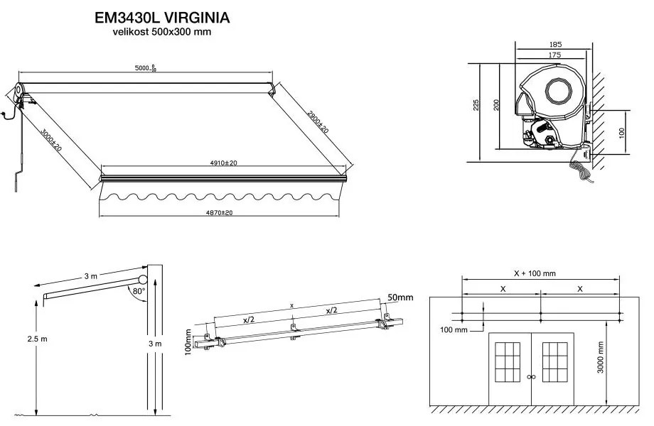 Kazetová elektrická markíza VIRGINIA s LED osvetlením 5x3mm Sivo-strieborná