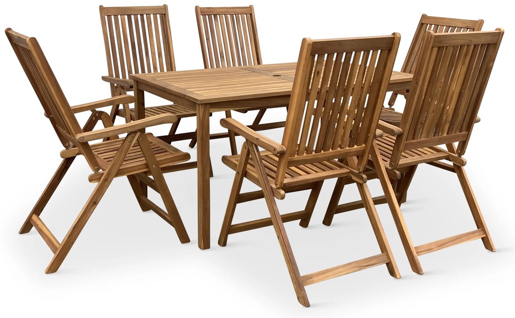 Noela Záhradný drevený stôl LUCY + 6x drevená polohovacia stolička Viet