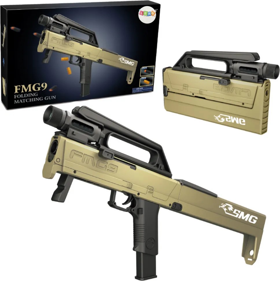 LEAN Toys FMG9 Skladacia puška Šípy Penové náboje Baterka Zbraň