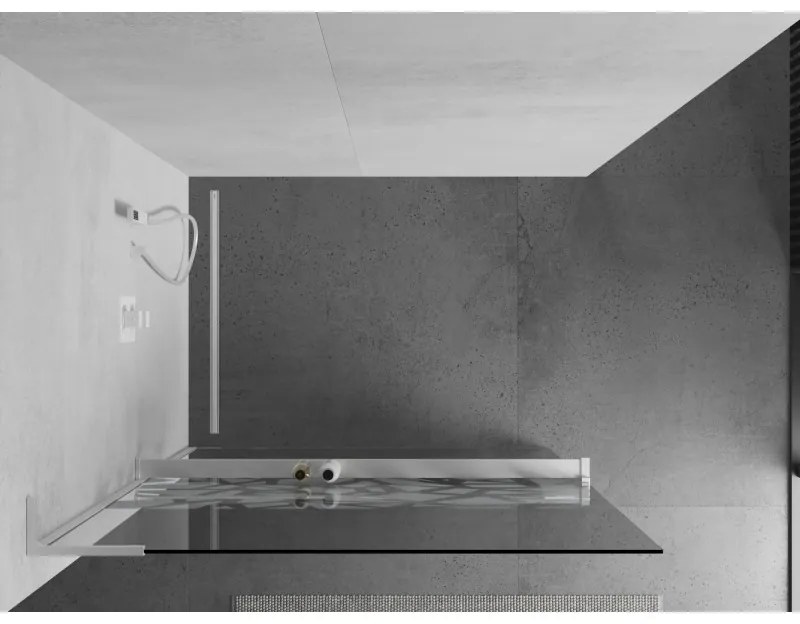 Mexen Kioto+ L, sprchová zástena Walk-In s poličkou a vešiakom 90 x 200 cm, 8mm číre sklo biely vzor, biely profil, 800-090-123-20-85