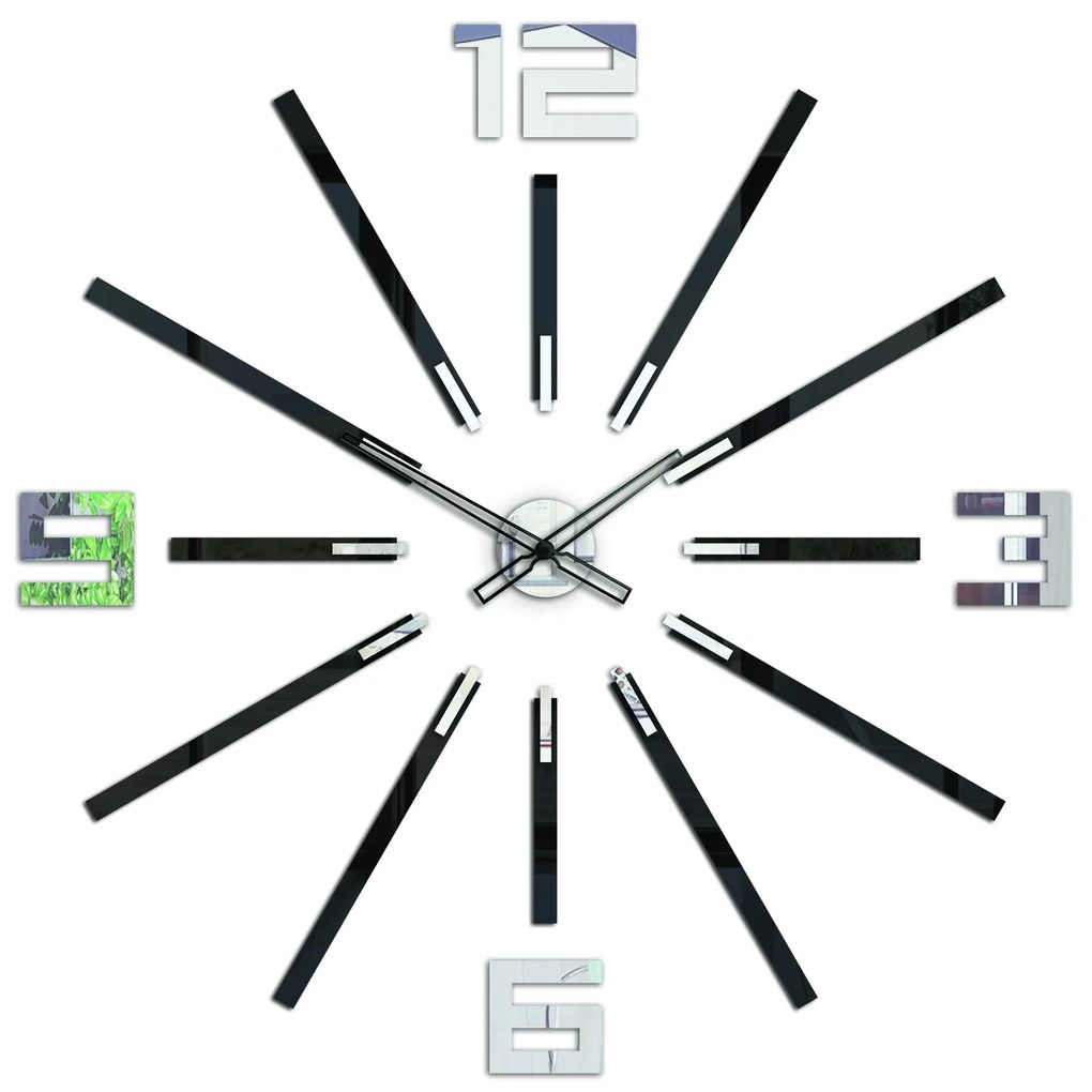 Nástěnné samolepící hodiny Big 115 cm zrcadlové/černé