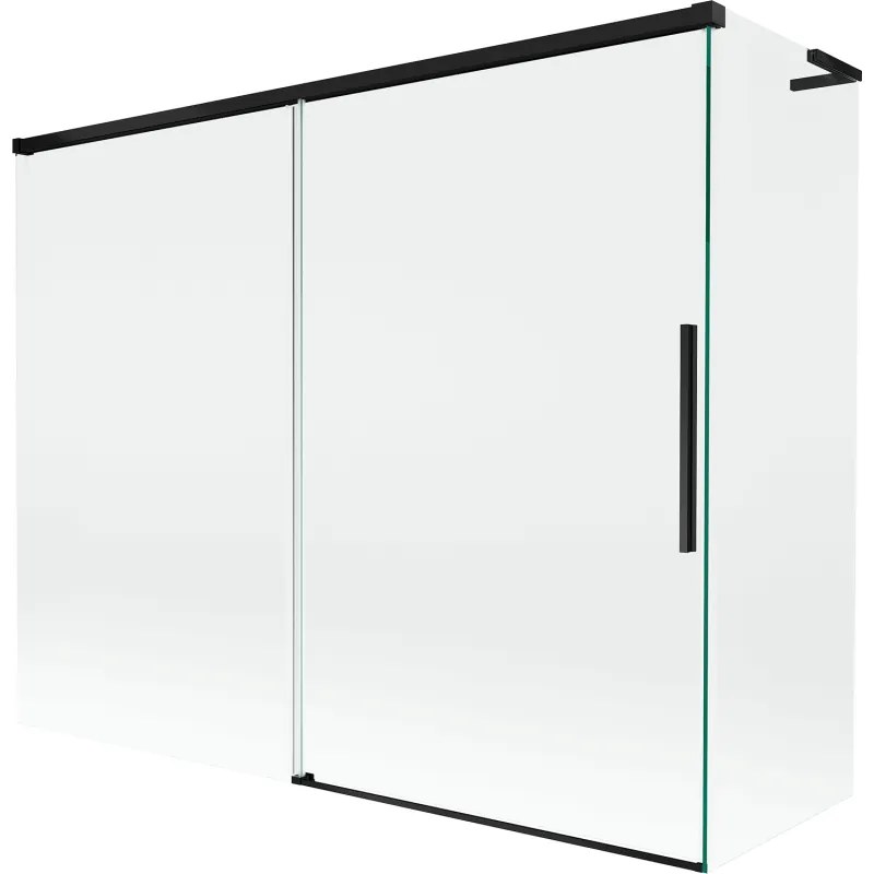 Mexen Rox, L posuvná 2-krídlová vaňová zástena 190 + 80 x 150 cm, 8mm číre sklo, čierny matný profil, 8C9L-190-080-70-00
