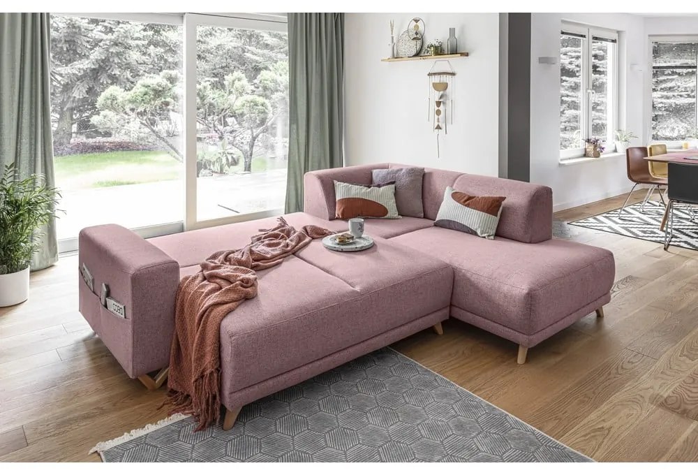 Ružová rozkladacia/s úložným priestorom rohová pohovka (pravý roh/do L) Classy Sophie – Miuform