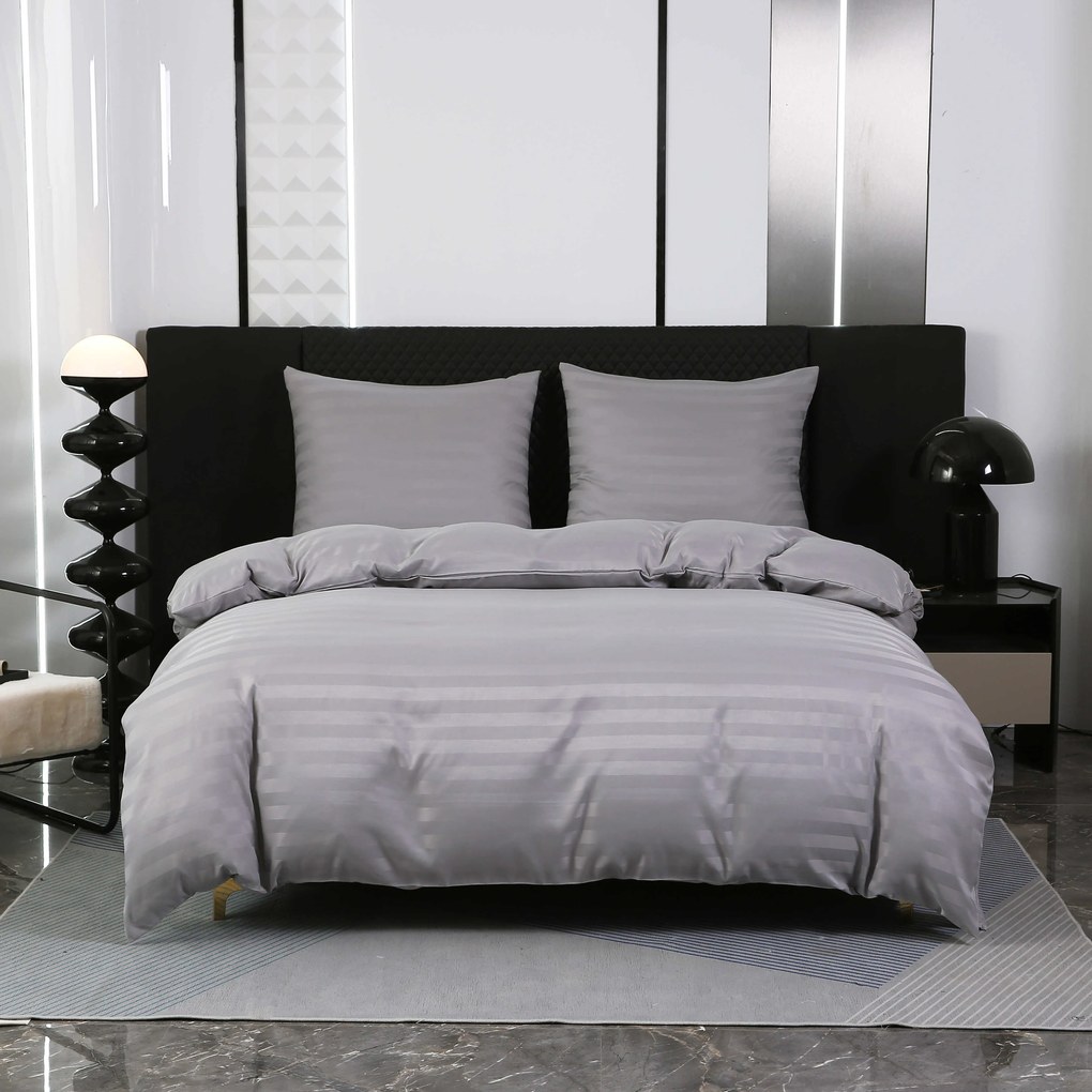 Hotelové obliečky z mikrovlákna JASMINE svetlo sivé - prúžok 2 cm, hotelové vrecko Rozmer obliečky: 2 ks 70 x 90 cm | 200 x 220 cm
