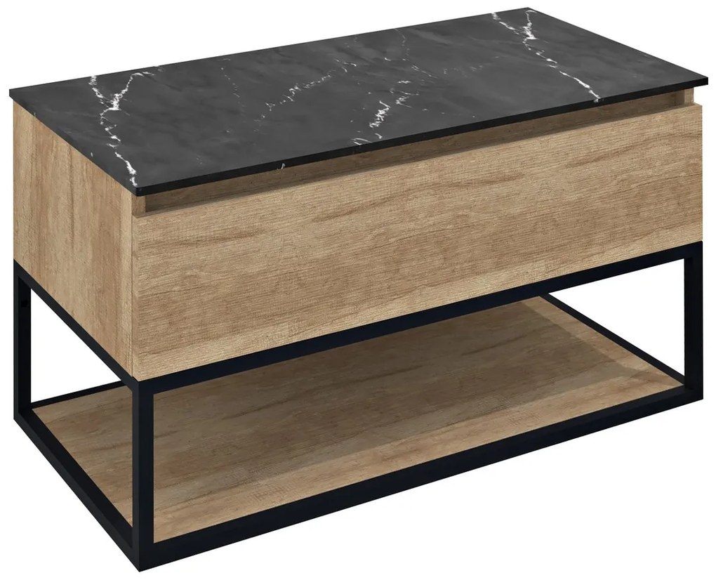 Sapho Sapho, SKARA umývadlová skrinka 90x50x45cm, čierna mat/dub alabama, CG006-2222