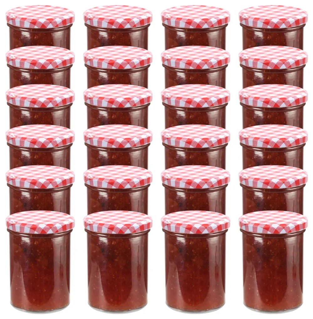 vidaXL Zaváracie poháre s bielo-červenými viečkami 24 ks 400 ml sklo