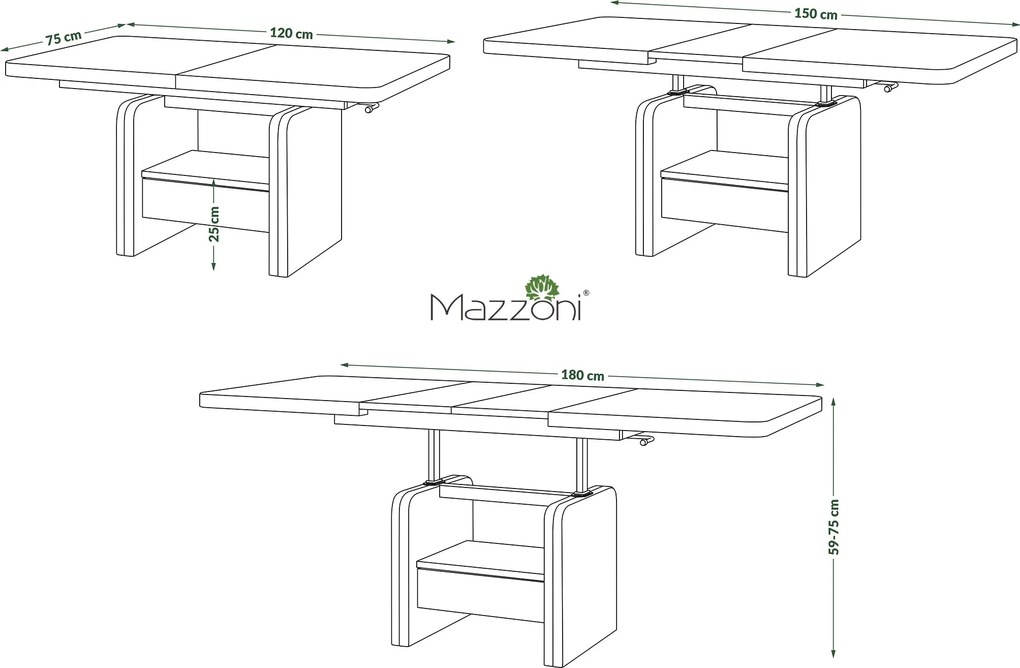 Konferenčný stolík LEXUS, rozkladací, s funkciou zdvíhania dosky, hnedý dub / béžový