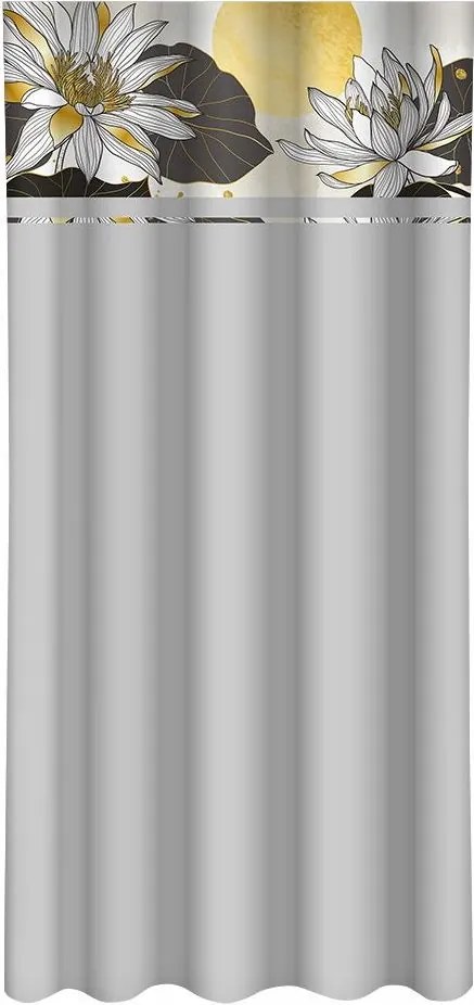 Klasický svetlosivý záves s potlačou lotosových kvetov Šírka: 160 cm | Dĺžka: 250 cm