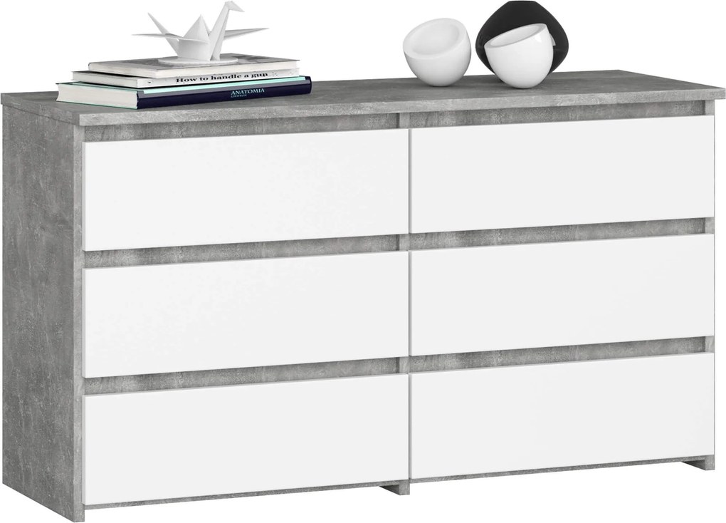 Komoda CL 100 cm 6 zásuviek betón/biela
