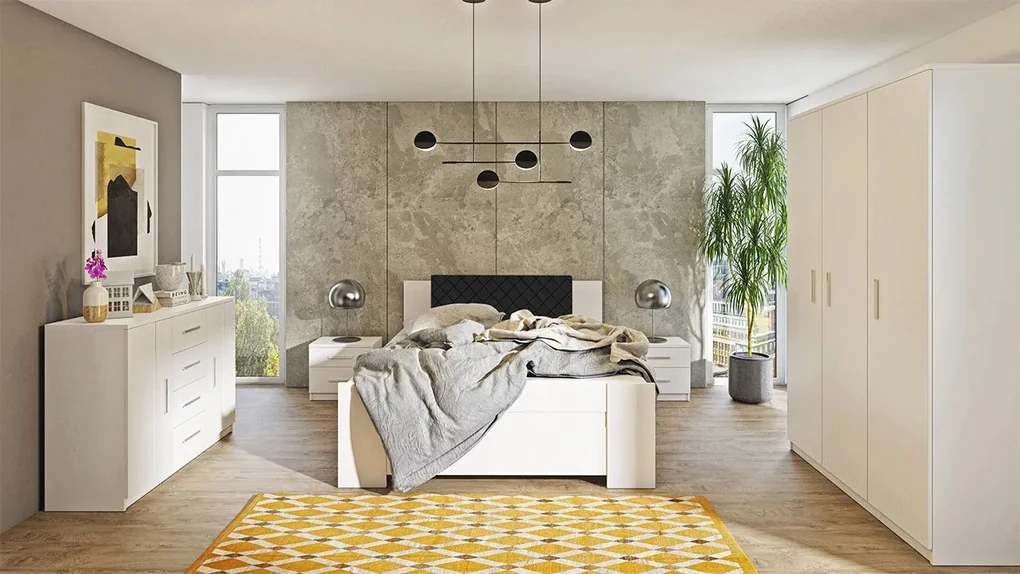 Spálňa Kler XII, Farby: biela / biela + ekokoža Soft Pik 029