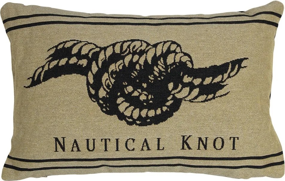 Béžovo-čierny gobelínový vankúš s uzlom Nautical knôt - 45*15*30cm