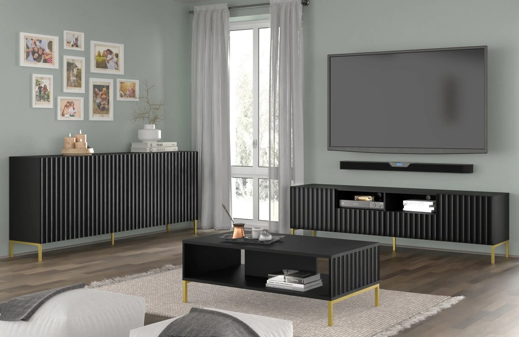 TV stolík/skrinka 150 3D Warsaw (čierna + zlatá). Akcia -20%. Vlastná spoľahlivá doprava až k Vám domov. 1125150