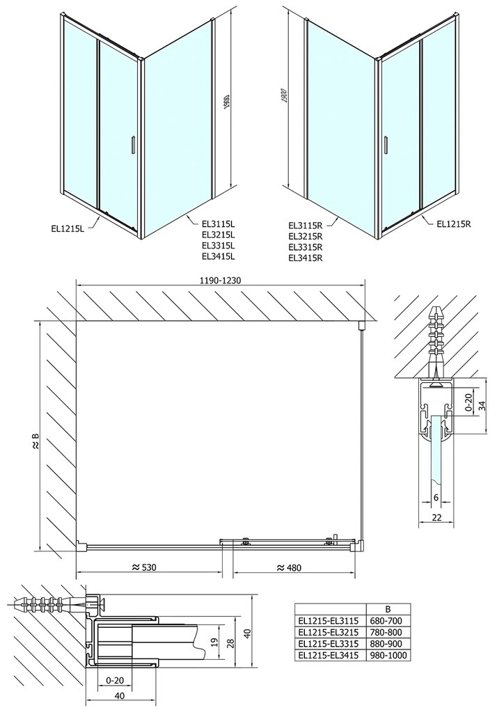 Polysan Polysan, Easy Line obdĺžniková sprchová zástena 1200x700mm L/P varianta, EL1215EL3115