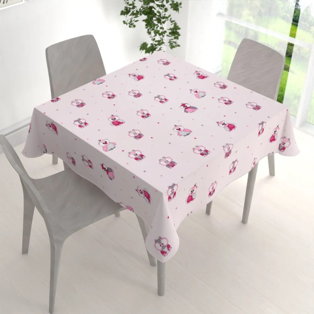 Biante Detský bavlnený štvorcový obrus Sandra SA-726 Ružové sovičky na bledo ružovom 60x60 cm