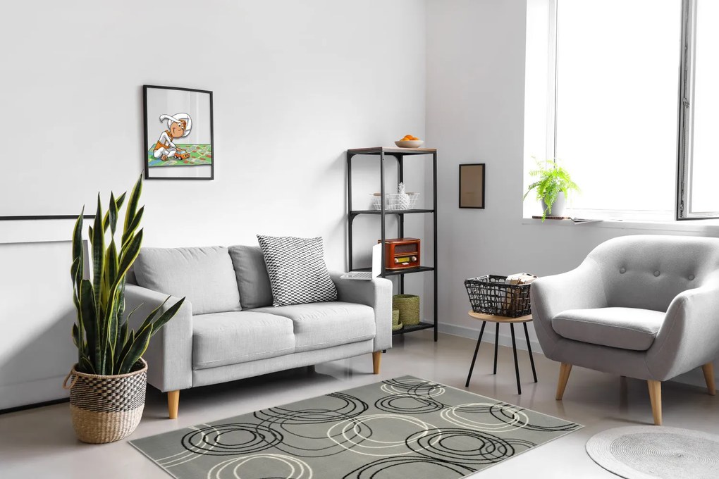 Kusový koberec Circles grey, 190x280, šedá, chodba / predsieň, Alfa Carpets