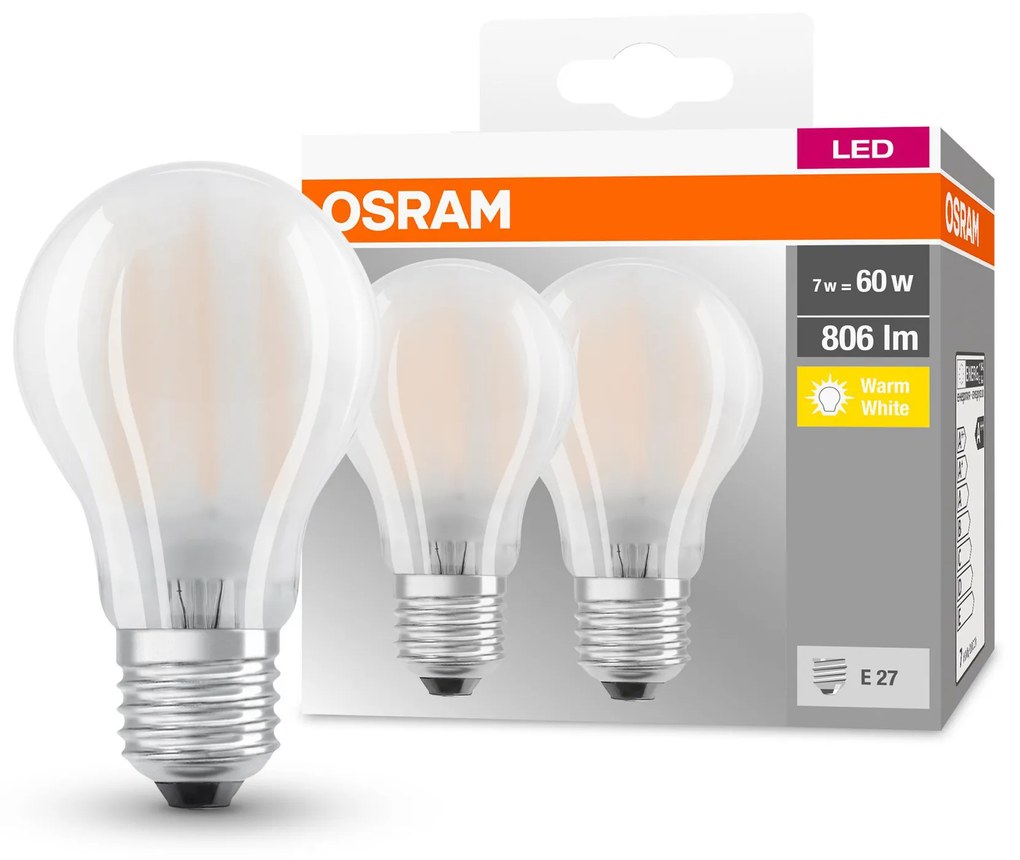 OSRAM Sada 2x LED žiarovka E27, A60, 6,5W, 806lm, 2700K, teplá biela