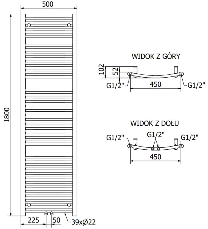 Mexen Ares, vykurovacie teleso 1800 x 500 mm, 820 W, čierna, W102-1800-500-00-70