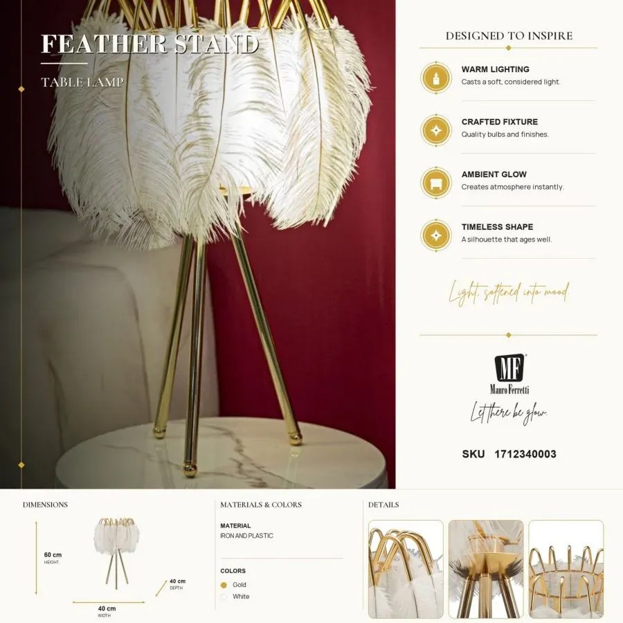Stolová lampa Feather Stand 60 cm bielo-zlatá