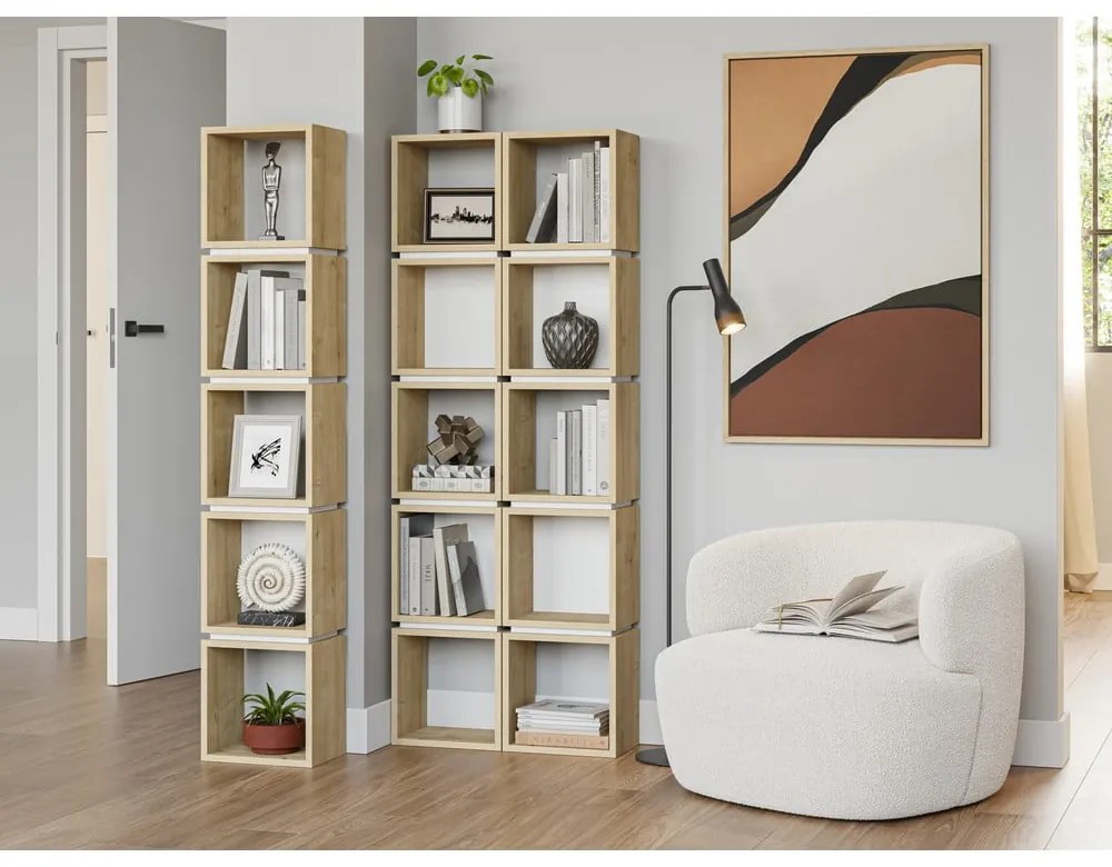 Knižnica v dekore duba v bielo-prírodnej farbe 32x167 cm Lofty – Marckeric