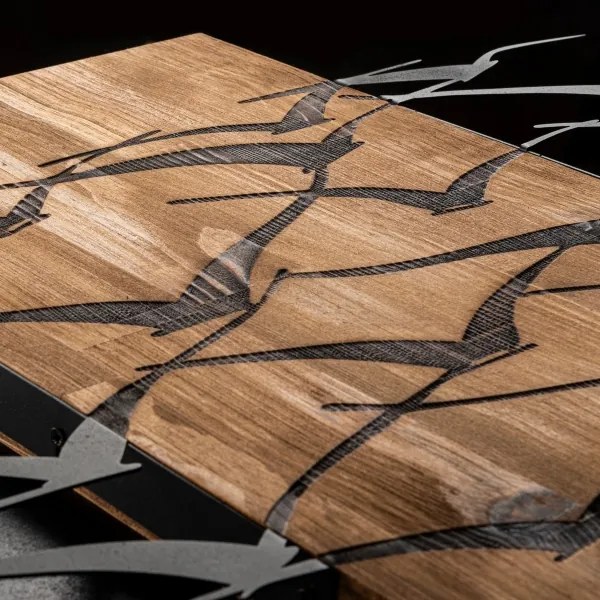 Nástenná dekorácia 86x58 cm vtáci drevo/kov