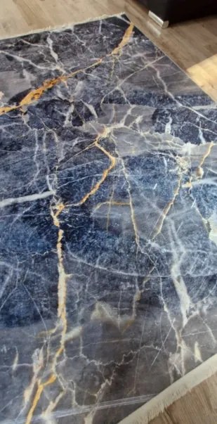 Modro-sivý koberec s nízkym vlasom VELVET M281 – moderný dizajn Rozmer: 200x300 cm