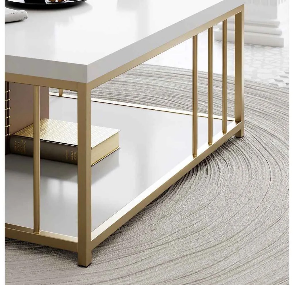 Dizajnový konferenčný stolík Natine 90 cm biely / zlatý