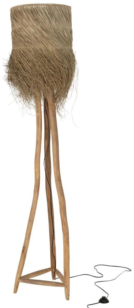 Stojacia lampa z teakového dreva a tienidlom z trávy Rafi grass - Ø 42*175 cm/ E27/ 70W