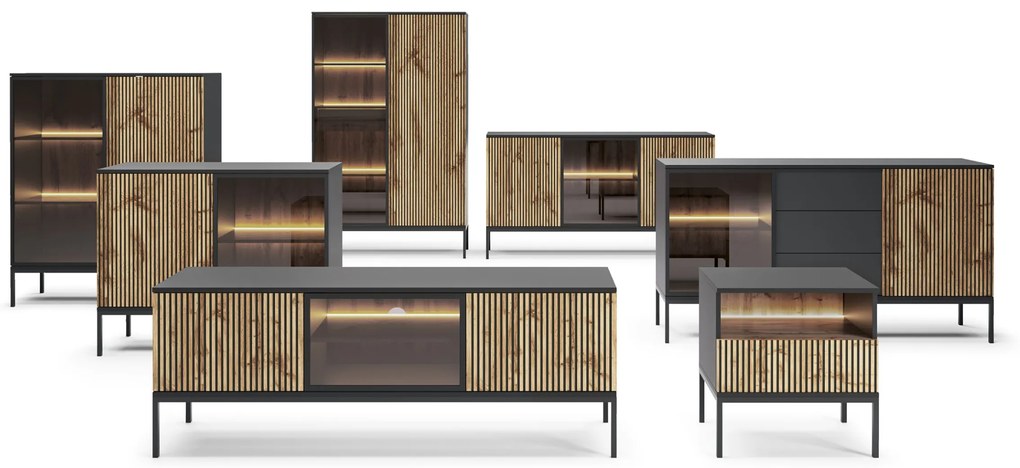 Komoda Sento s LED osvětlením 104 cm dub wotan/černá