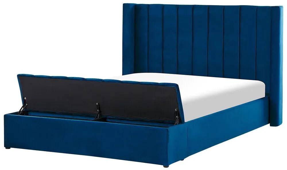 Zamatová vodná posteľ s úložným priestorom 160 x 200 cm modrá NOYERS Beliani