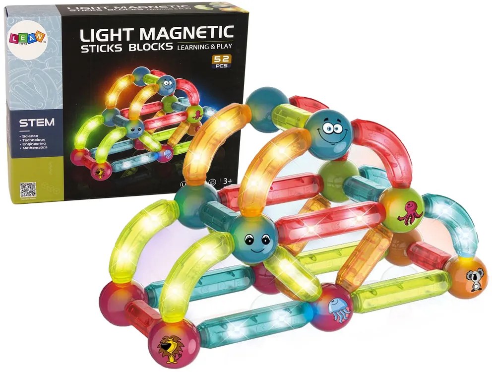 Lean Toys Svietiace magnetické bloky - 52 prvkov