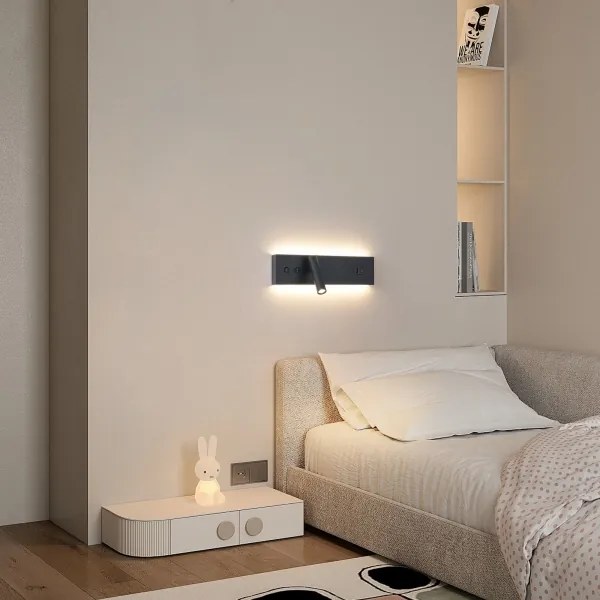 Brilagi-LED Nástenné bodové svietidlo s USB portom NOCTIS LED/3W/230V+LED/9W čierne