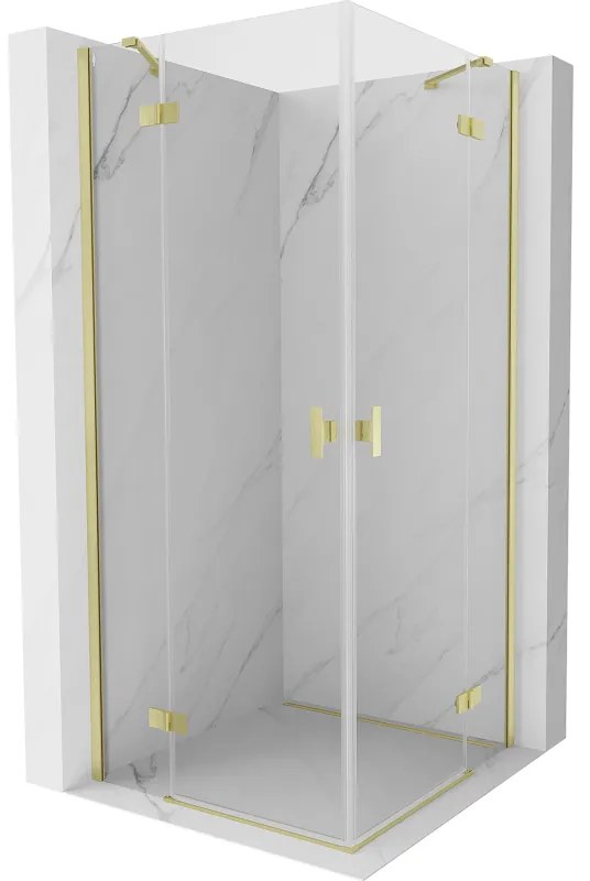 Mexen Mist-H Duo, 2-krídlový výklopný sprchový kút 110 x 110 cm, číre sklo, zlatý matný profil, 8A5-110L-110P-55-00