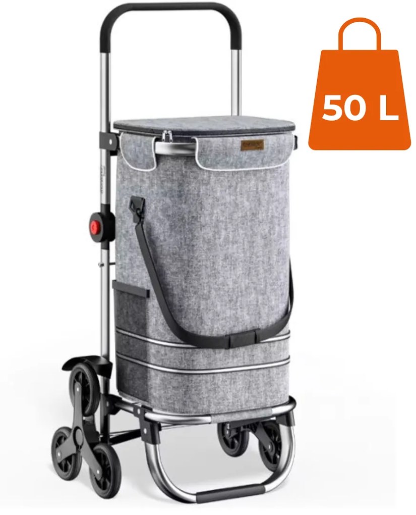 Monzana Nákupná taška na kolieskach do schodov COMFORT,50l, šedá