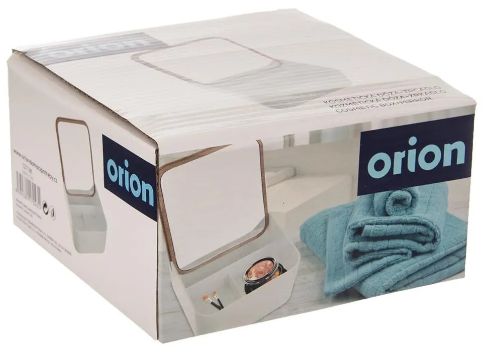 Orion Kozmetický úložný box, biely s bambusovým vekom, so zrkadlom, šperkovnica WHITNEY