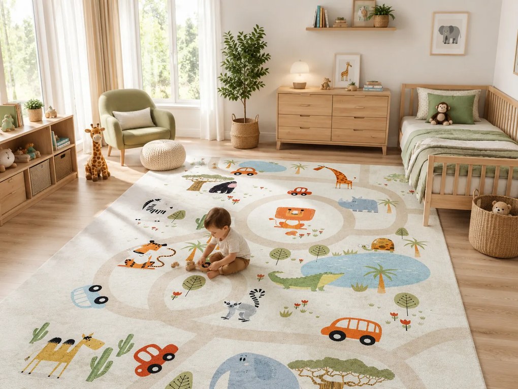 Dywany Łuszczów, Detský kusový koberec Bambino 1165 Zoo, 80x150, viacfarebná, detská izba