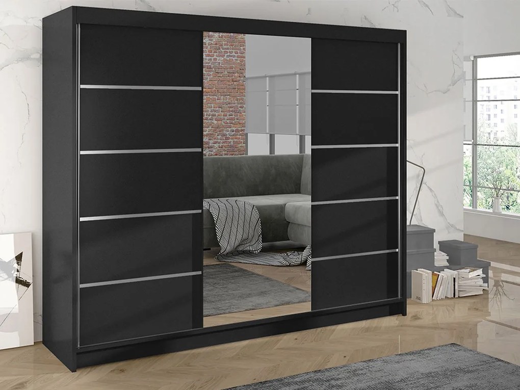 Šatníková skriňa s posuvnými dverami Geneva VI, Farby: čierny / dub artisan