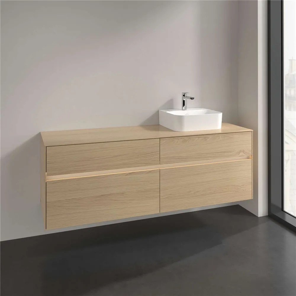 VILLEROY &amp; BOCH Collaro závesná skrinka pod umývadlo na dosku (umývadlo vpravo), 4 zásuvky, s LED osvetlením, 1600 x 500 x 548 mm, Nordic Oak, C106B0VJ