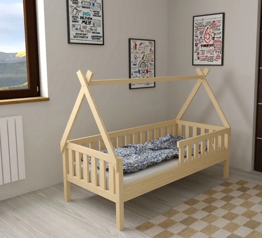 Detská domčeková posteľ z masívu borovice TEA - 200x90 cm - prírodná
