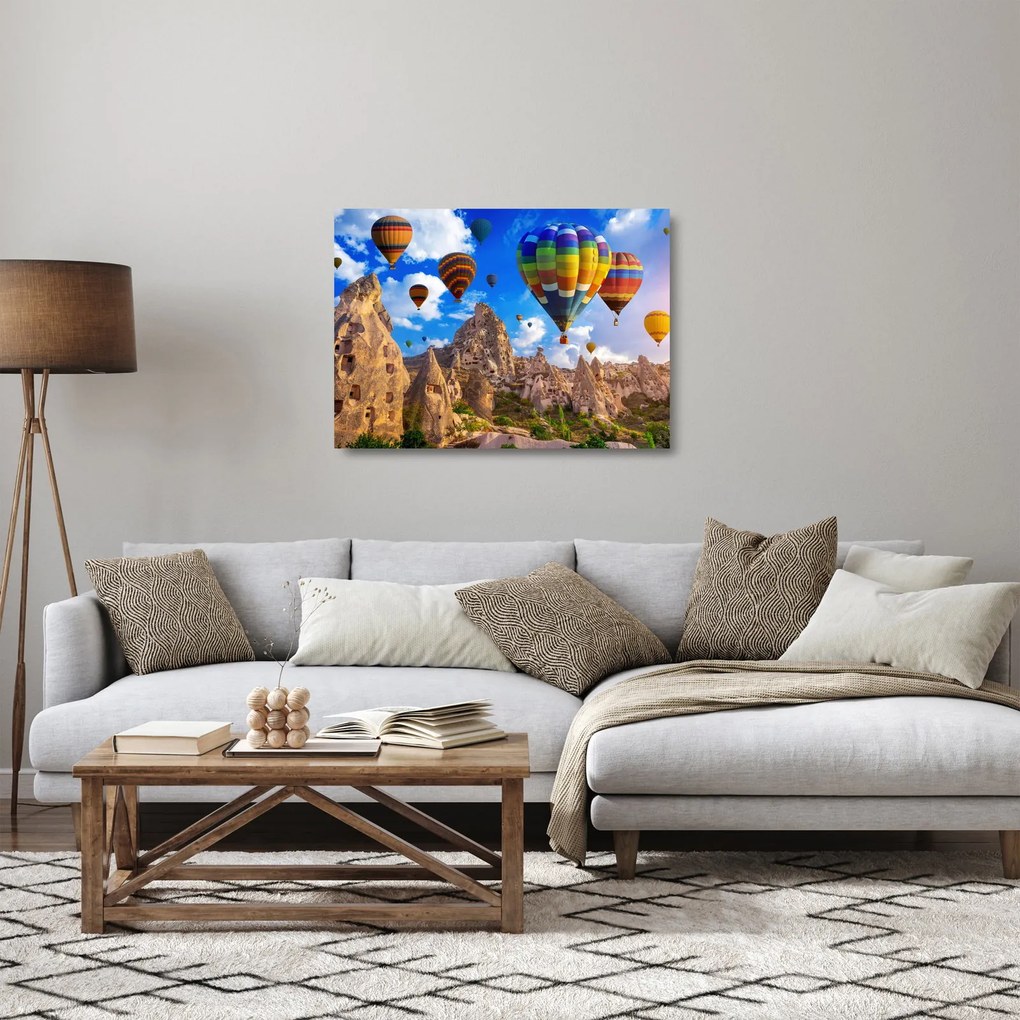 Sklenený obraz - Teplovzdušné balóny, Cappadocia, Turkey. (70x50 cm)