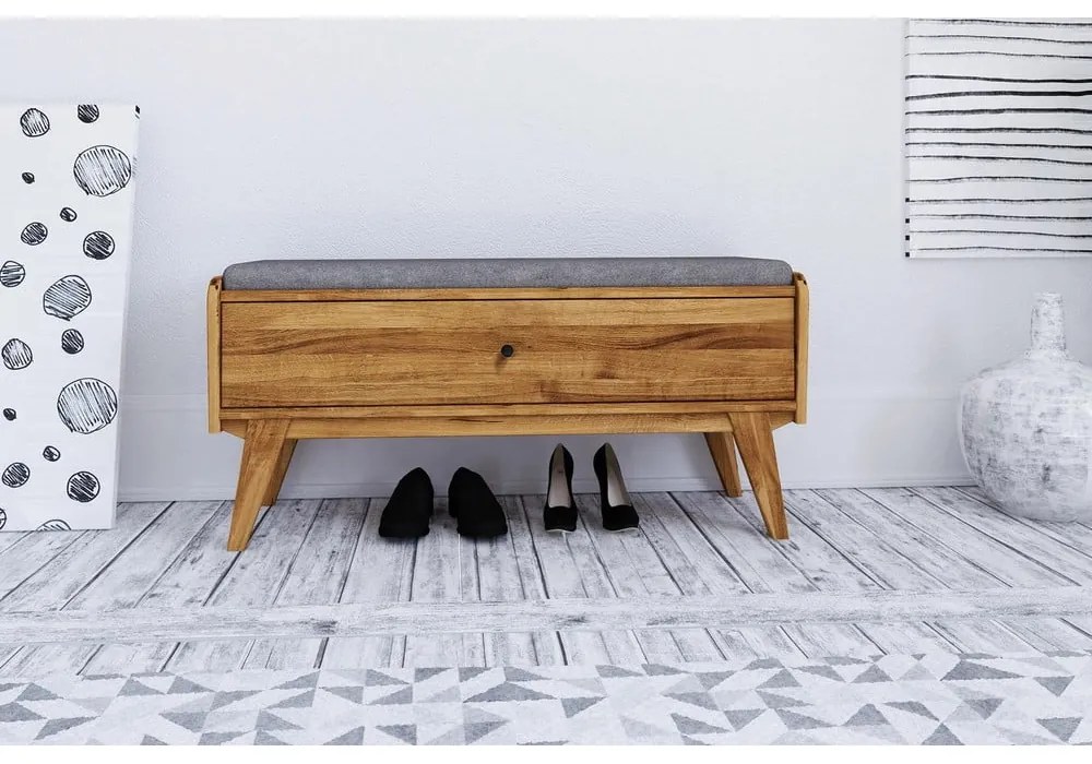 Lavica s úložným priestorom z dubového dreva so svetlosivým sedákom Retro - The Beds