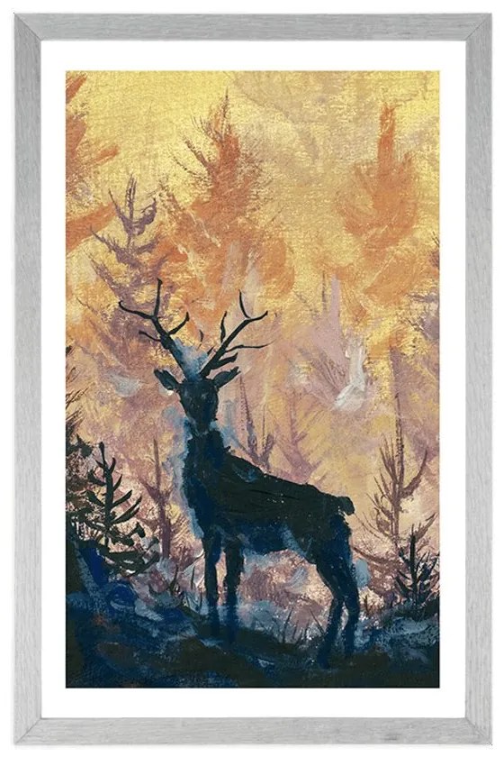 Plagát s paspartou umelecká lesná maľba - 60x90 silver
