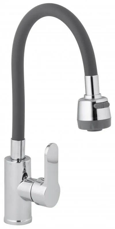Erga Pogo, stojanková drezová batéria so spŕškou a flexibilným ramenom, šedá-chrómová, ERG-YKA-BZ.POGO-GRY