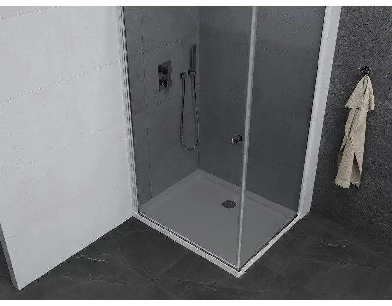 Mexen Pretoria, sprchovací kút 100 (dvere) x 70 (stena) cm, 6mm šedé sklo, chrómový profil + biela sprchová vanička, 852-100-070-01-40-4010
