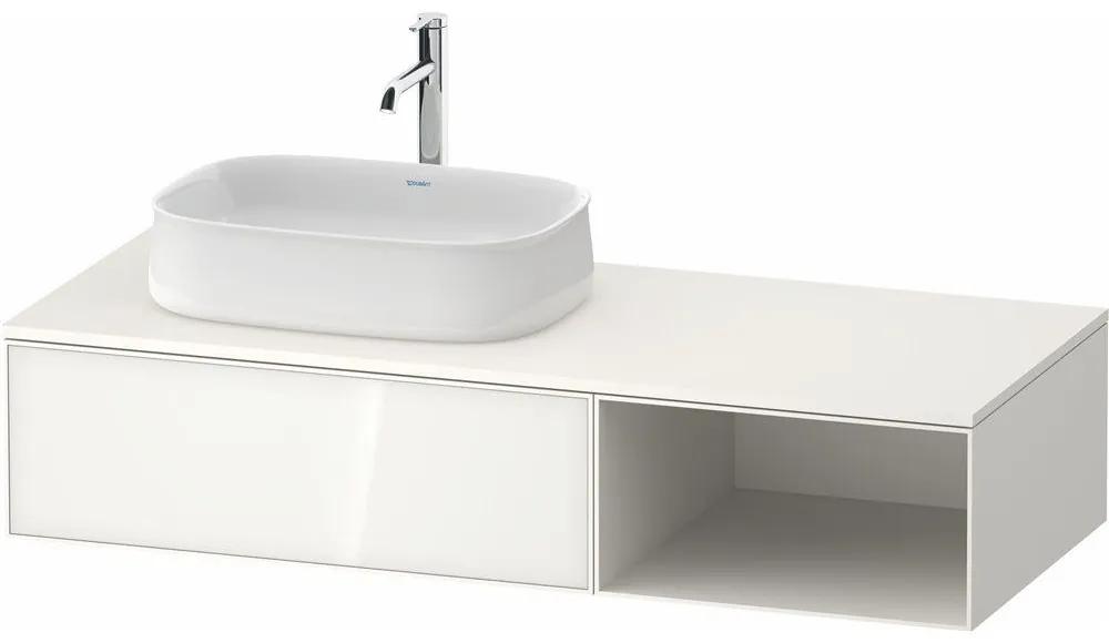 DURAVIT Zencha závesná skrinka pod umývadlo na dosku (umývadlo vľavo), 1 zásuvka + 1 otvorená priehradka, 1300 x 550 x 281 mm, biela/biela super matná, ZE4818064840000