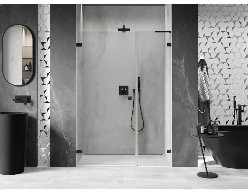 Mexen Lunar-B, L Otočné ľavé sprchové dvere 130 cm, číre sklo, čierny profil, 832SL-130-050-70-00-L