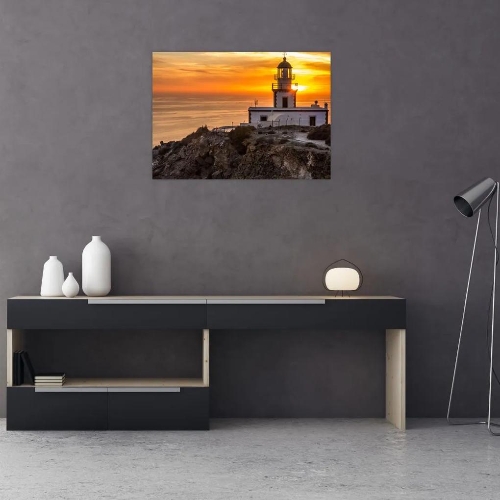 Sklenený obraz majáka pri západe slnka (70x50 cm)