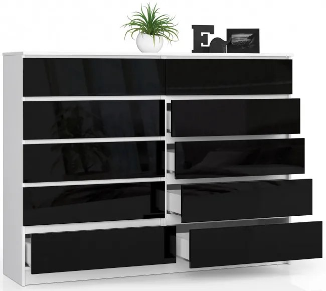 Komoda K160 10SZ CLP čierna, lesk