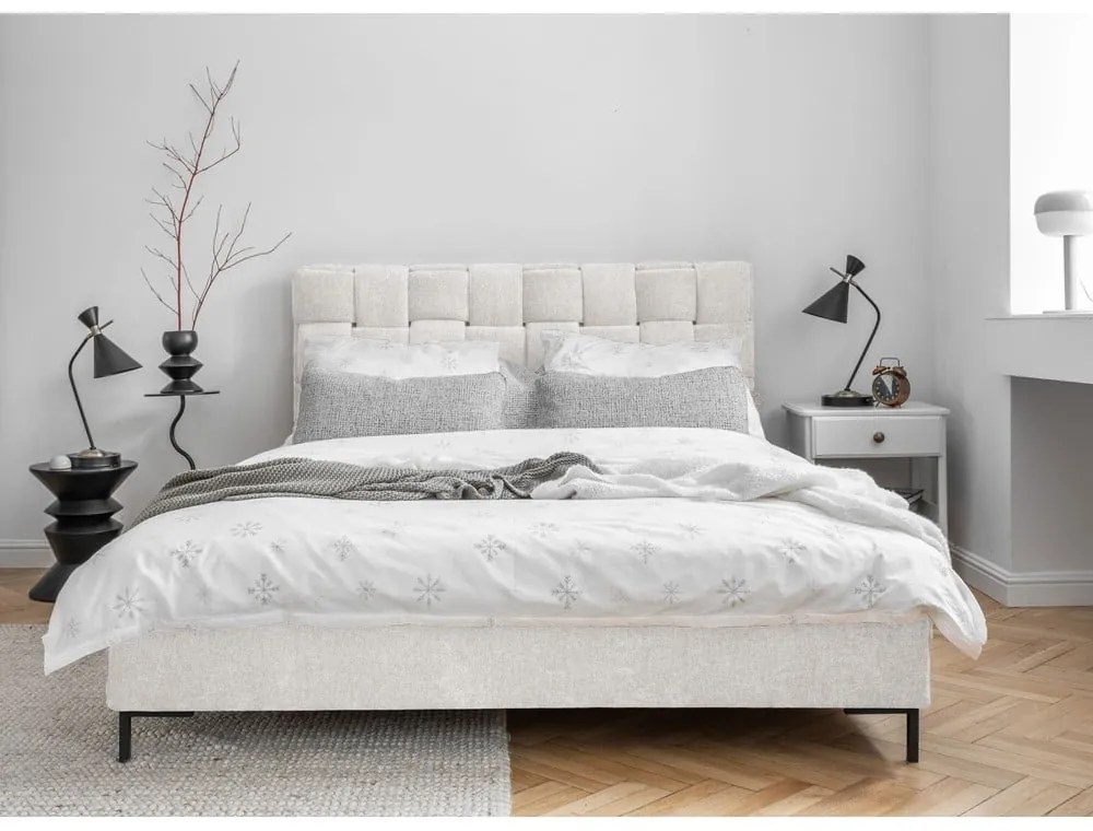 Krémovobiela čalúnená dvojlôžková posteľ s roštom 160x200 cm Eve – Miuform
