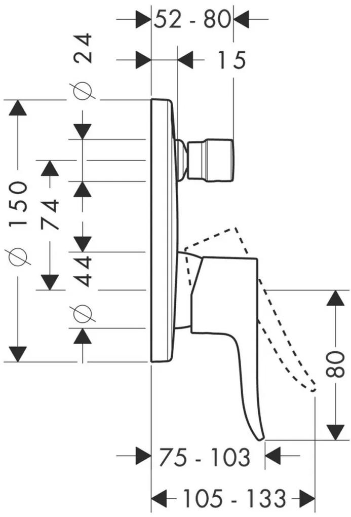Hansgrohe Metris - Páková vaňová batéria pod omietku so zabudovanou bezpečnostnou kombináciou podľa EN1717, chróm 31487000
