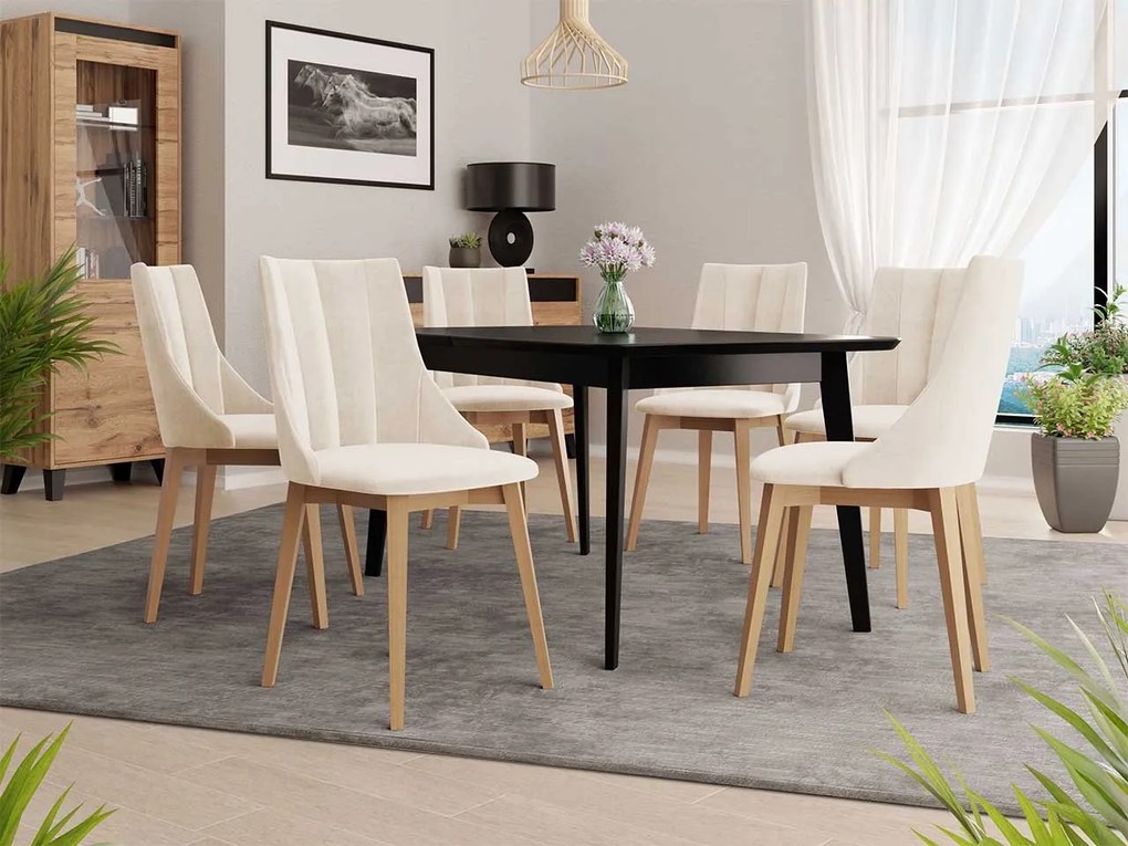 Rozkladací stôl Botiler 140x80 so 6 stoličkami ST97 07, Farby: čierny, Potah: Magic Velvet 2250